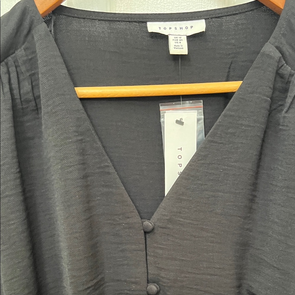 Topshop Black V-Neck Blouse NWT Nordstrom - Picture 2 of 7